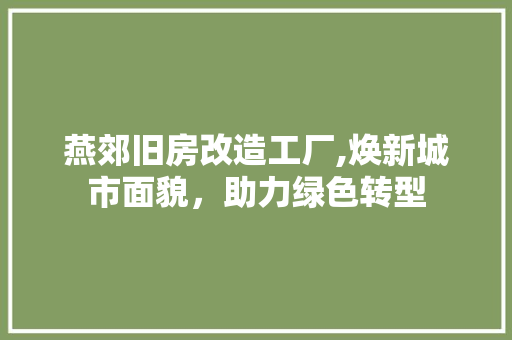 燕郊旧房改造工厂,焕新城市面貌，助力绿色转型