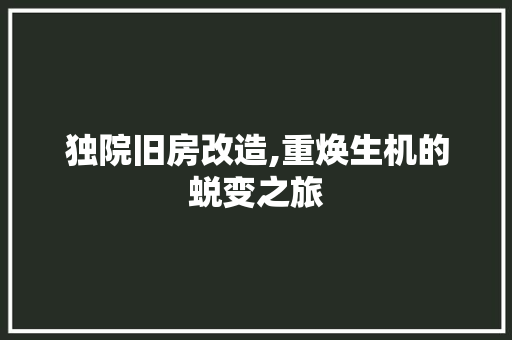 独院旧房改造,重焕生机的蜕变之旅