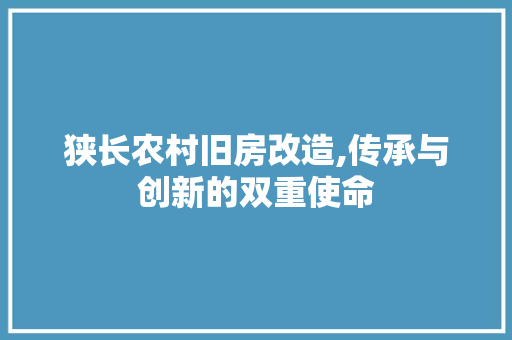 狭长农村旧房改造,传承与创新的双重使命