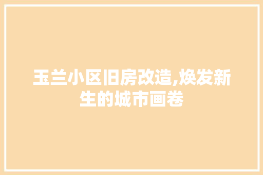 玉兰小区旧房改造,焕发新生的城市画卷