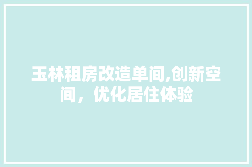 玉林租房改造单间,创新空间，优化居住体验