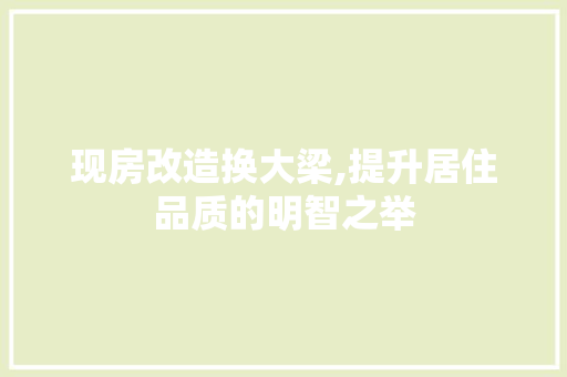 现房改造换大梁,提升居住品质的明智之举