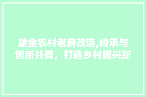 瑞金农村老房改造,传承与创新共舞，打造乡村振兴新篇章