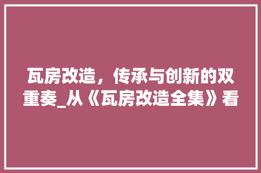 瓦房改造，传承与创新的双重奏_从《瓦房改造全集》看乡村振兴之路 墙体维修