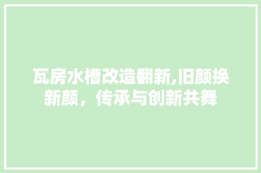 瓦房水槽改造翻新,旧颜换新颜，传承与创新共舞