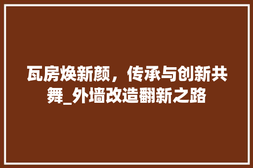 瓦房焕新颜，传承与创新共舞_外墙改造翻新之路