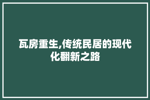 瓦房重生,传统民居的现代化翻新之路