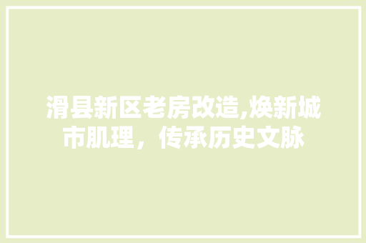 滑县新区老房改造,焕新城市肌理，传承历史文脉