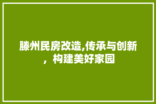 滕州民房改造,传承与创新，构建美好家园