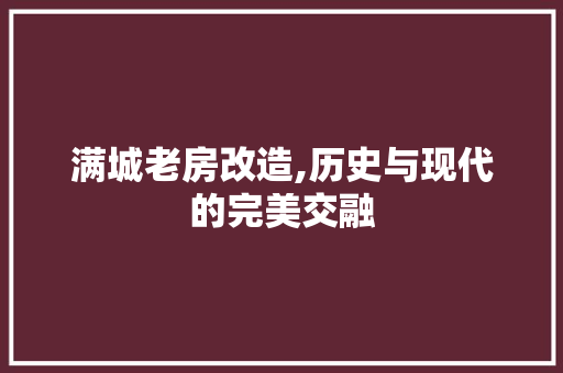 满城老房改造,历史与现代的完美交融
