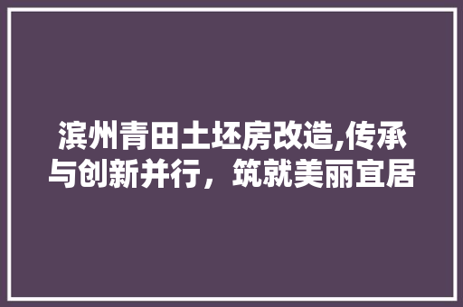 滨州青田土坯房改造,传承与创新并行，筑就美丽宜居乡村