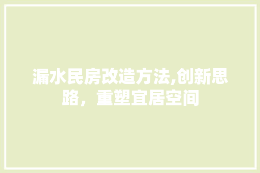 漏水民房改造方法,创新思路，重塑宜居空间 墙体维修