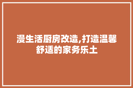 漫生活厨房改造,打造温馨舒适的家务乐土