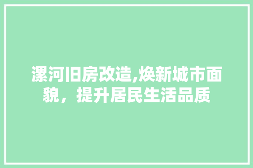 漯河旧房改造,焕新城市面貌，提升居民生活品质