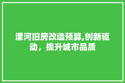 漯河旧房改造预算,创新驱动，提升城市品质