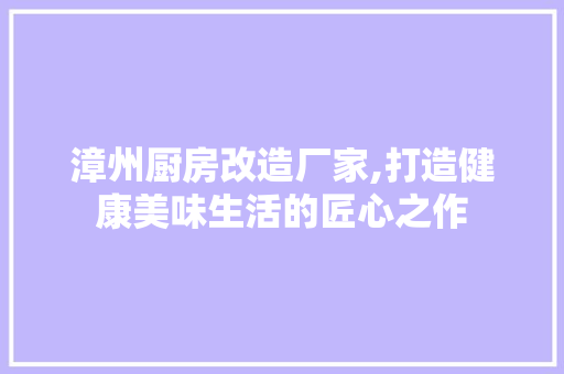 漳州厨房改造厂家,打造健康美味生活的匠心之作