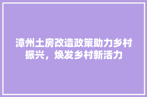 漳州土房改造政策助力乡村振兴，焕发乡村新活力