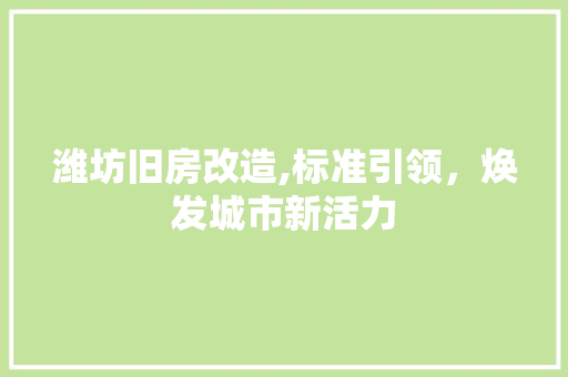 潍坊旧房改造,标准引领，焕发城市新活力
