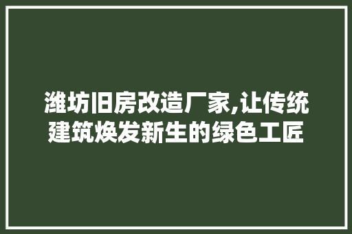 潍坊旧房改造厂家,让传统建筑焕发新生的绿色工匠