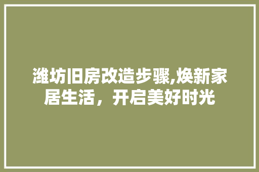 潍坊旧房改造步骤,焕新家居生活，开启美好时光