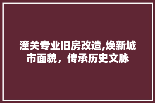潼关专业旧房改造,焕新城市面貌，传承历史文脉