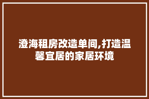 澄海租房改造单间,打造温馨宜居的家居环境