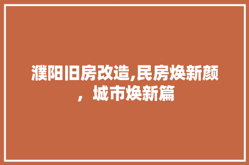 濮阳旧房改造,民房焕新颜，城市焕新篇