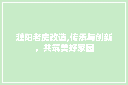 濮阳老房改造,传承与创新，共筑美好家园