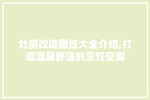 灶房改造图纸大全介绍,打造温馨舒适的烹饪空间 墙体维修