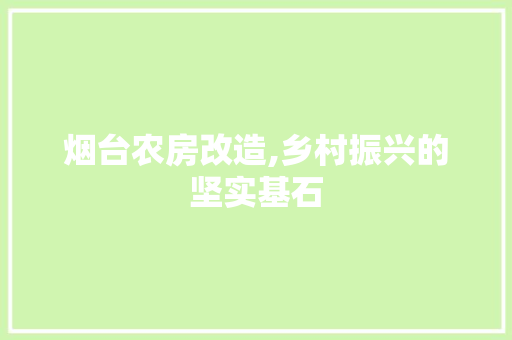 烟台农房改造,乡村振兴的坚实基石