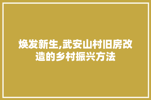 焕发新生,武安山村旧房改造的乡村振兴方法