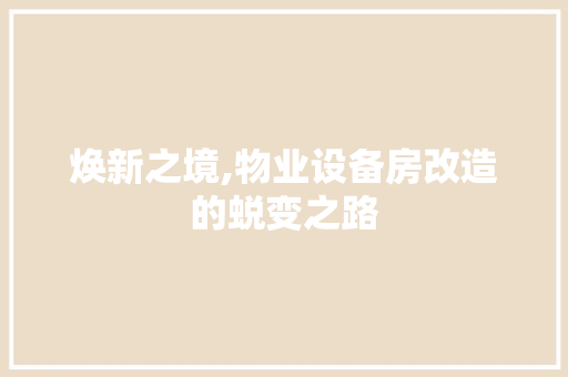 焕新之境,物业设备房改造的蜕变之路