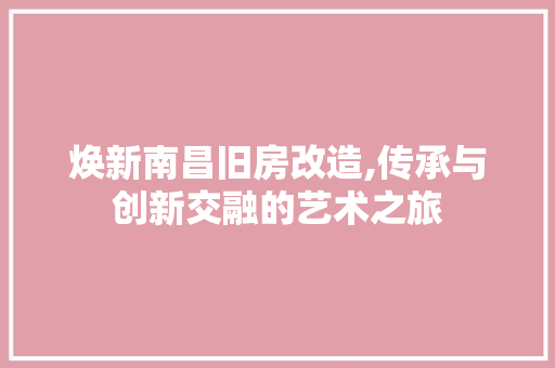 焕新南昌旧房改造,传承与创新交融的艺术之旅