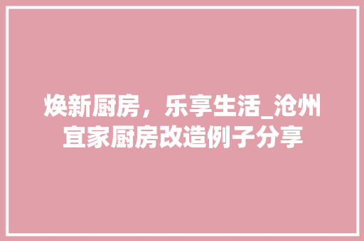 焕新厨房，乐享生活_沧州宜家厨房改造例子分享