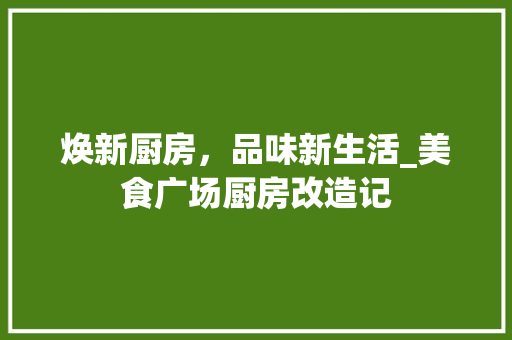 焕新厨房，品味新生活_美食广场厨房改造记