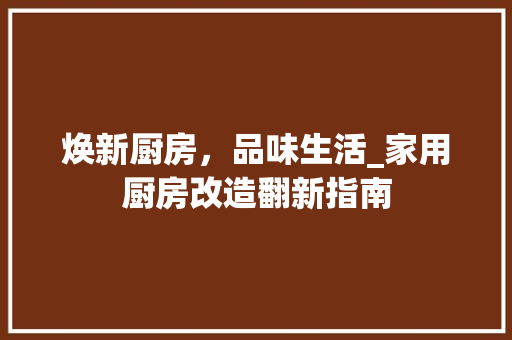 焕新厨房，品味生活_家用厨房改造翻新指南