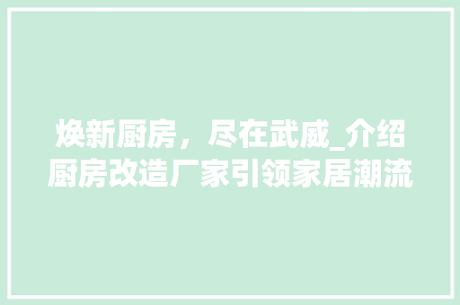 焕新厨房，尽在武威_介绍厨房改造厂家引领家居潮流的秘密 居家维修