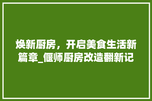 焕新厨房，开启美食生活新篇章_偃师厨房改造翻新记