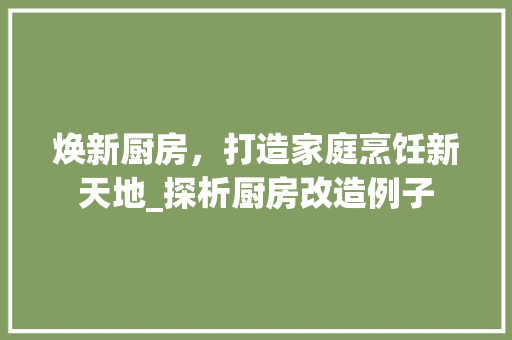 焕新厨房，打造家庭烹饪新天地_探析厨房改造例子
