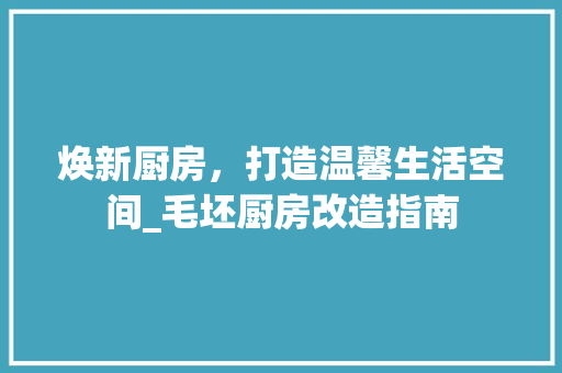焕新厨房，打造温馨生活空间_毛坯厨房改造指南 家电维修