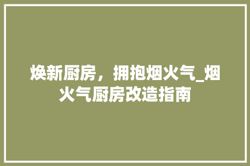 焕新厨房，拥抱烟火气_烟火气厨房改造指南