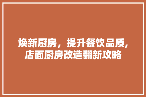 焕新厨房，提升餐饮品质,店面厨房改造翻新攻略