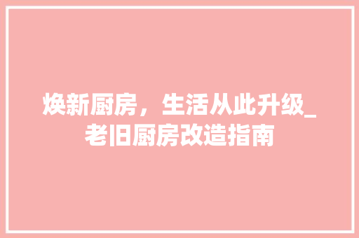 焕新厨房，生活从此升级_老旧厨房改造指南