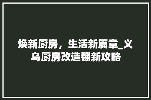 焕新厨房，生活新篇章_义乌厨房改造翻新攻略