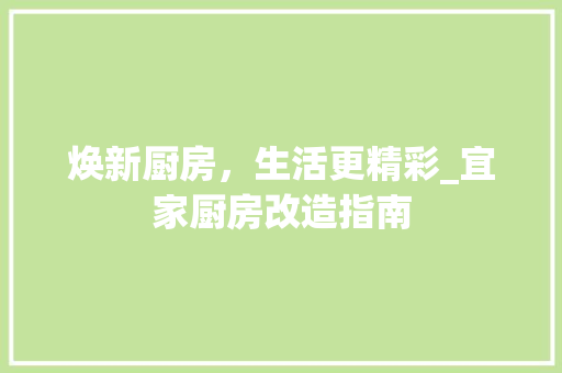 焕新厨房，生活更精彩_宜家厨房改造指南