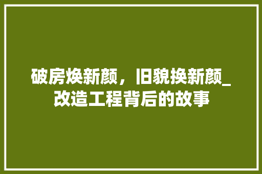 破房焕新颜，旧貌换新颜_改造工程背后的故事