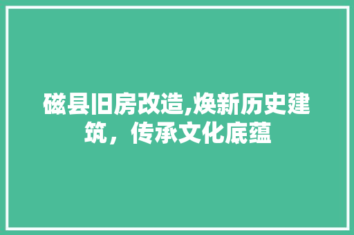磁县旧房改造,焕新历史建筑，传承文化底蕴