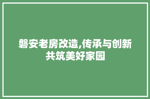 磐安老房改造,传承与创新共筑美好家园