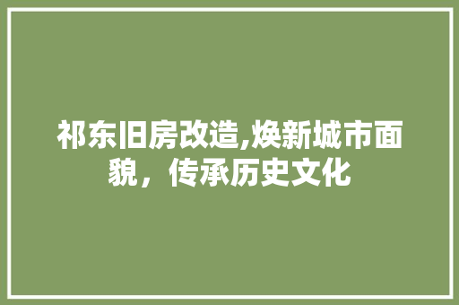 祁东旧房改造,焕新城市面貌，传承历史文化