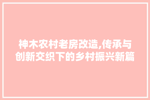 神木农村老房改造,传承与创新交织下的乡村振兴新篇章